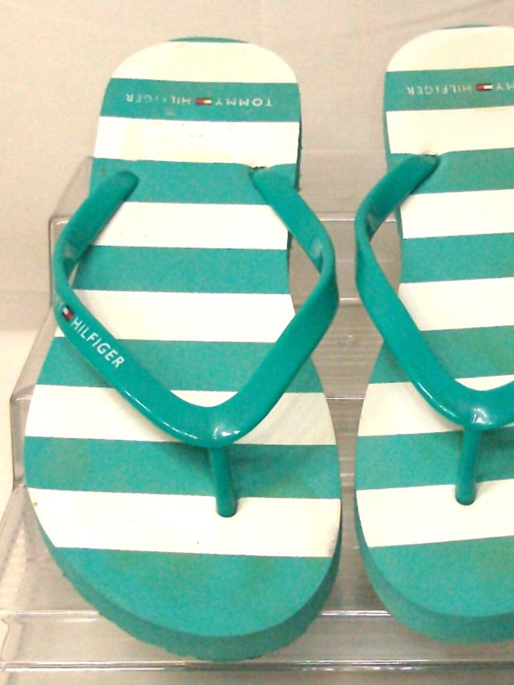Tommy Hilfiger Teal & White Flip Flop Size 6-6.5